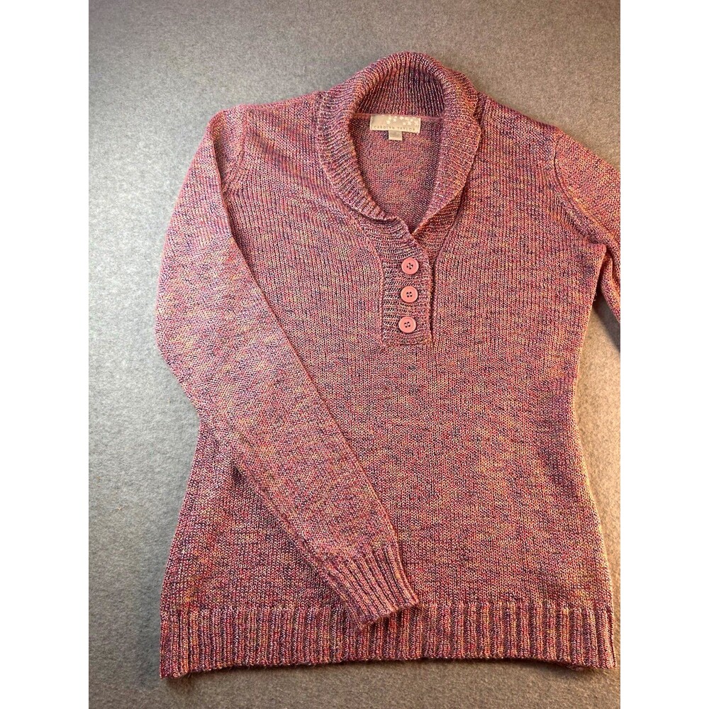 Carolyn Taylor Purple Cotton Knit Pullover Sweater Collared 3-Button M